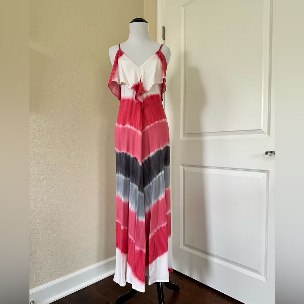 Women’s Tie Dye Summer Maxi Dress, White Coral Grey Color, Size Small US 2